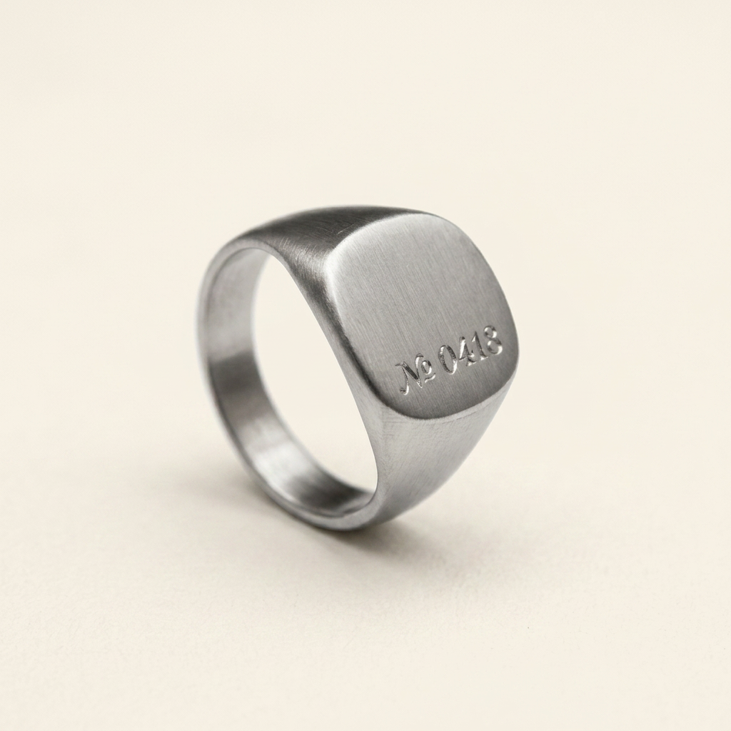 The Matte Signet Bond, Platinum, engraved with mock Bond №