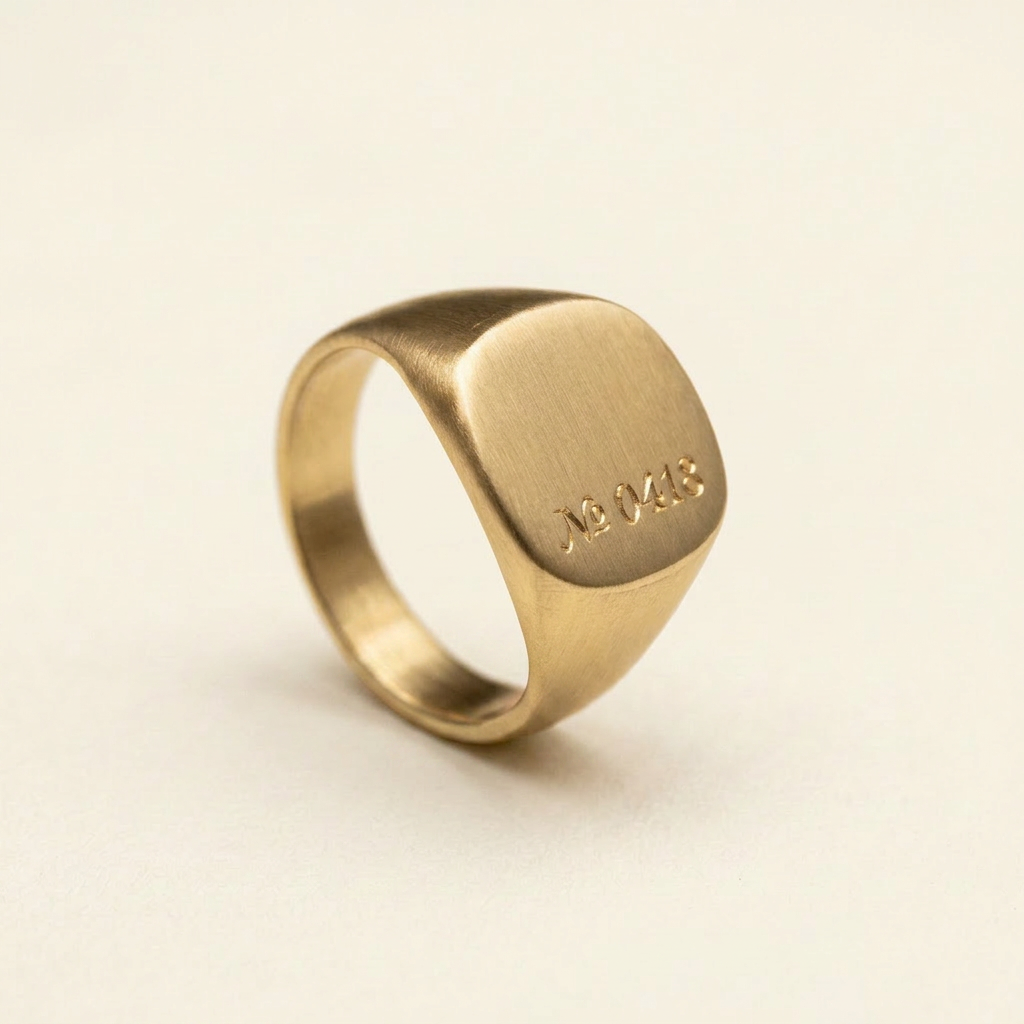 The Matte Signet Bond, 14K Yellow Gold, engraved with mock Bond №